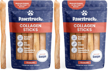 HOTPawstruck Natural Large 12" Beef Collagen Sticks for Dogs – Long-Lasting Rawhide Alternative, High Protein Treats with Chondroitin & Glucosamine – 5 Pack