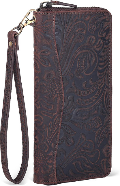 HOTRFID Leather Wallet for Women, 8-Card Clutch with Coin Pocket, Vintage