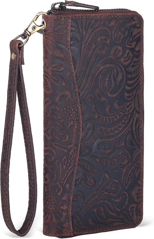 HOTRFID Leather Wallet for Women, 8-Card Clutch with Coin Pocket, Vintage