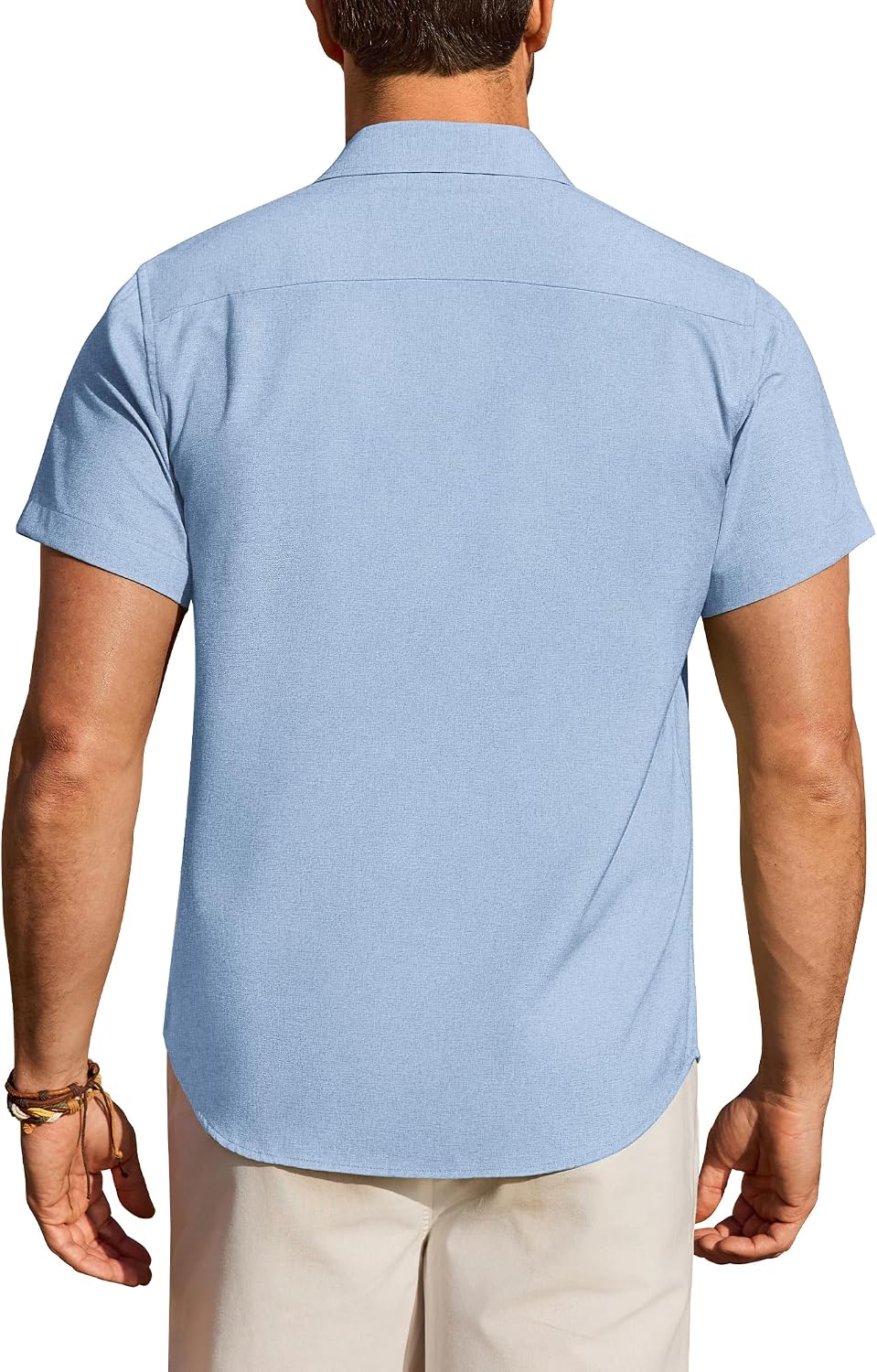 HOTMens Linen Shirt Short Sleeve Wrinkle Free Casual Untucked Button Down Shirts Beach Breathable Tops Summer