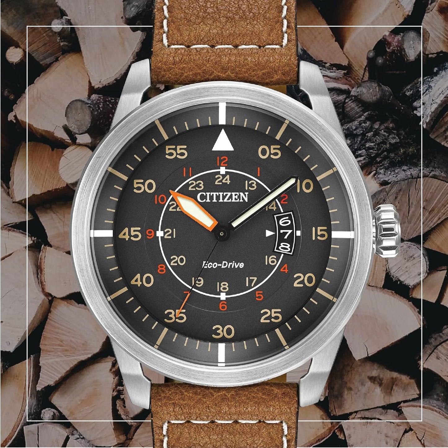 HOTCitizen Men’s Eco-Drive 3-Hand Date Avion Watch with Leather Strap (Style: AW1361:10H)