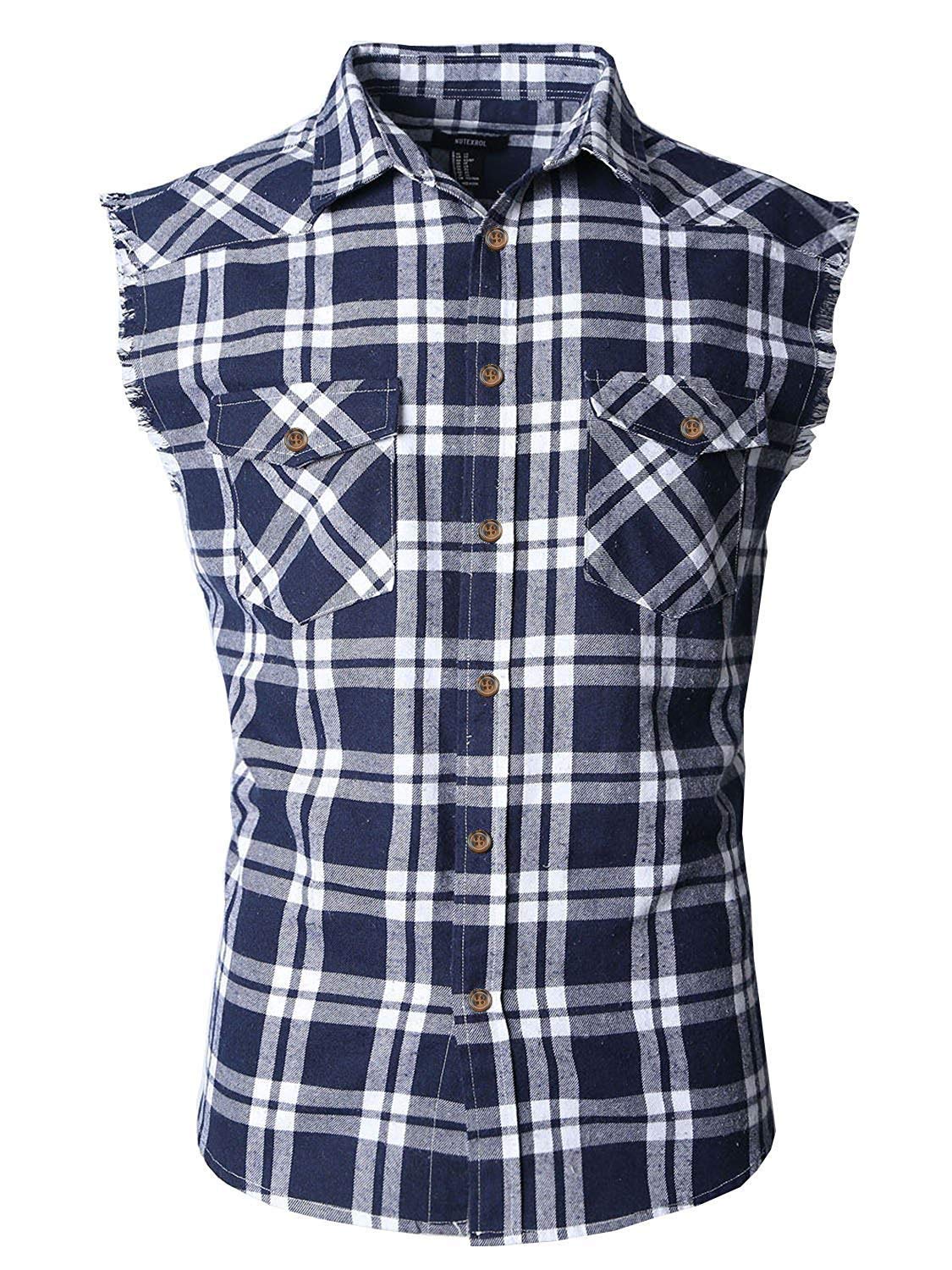 HOTMen's Casual Flannel Plaid Shirt Sleeveless Plus Size Vest