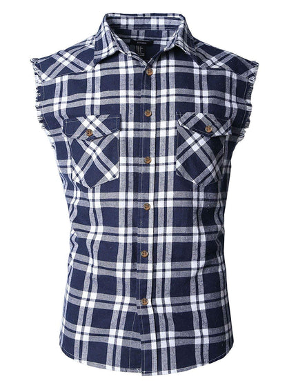 HOTMen's Casual Flannel Plaid Shirt Sleeveless Plus Size Vest