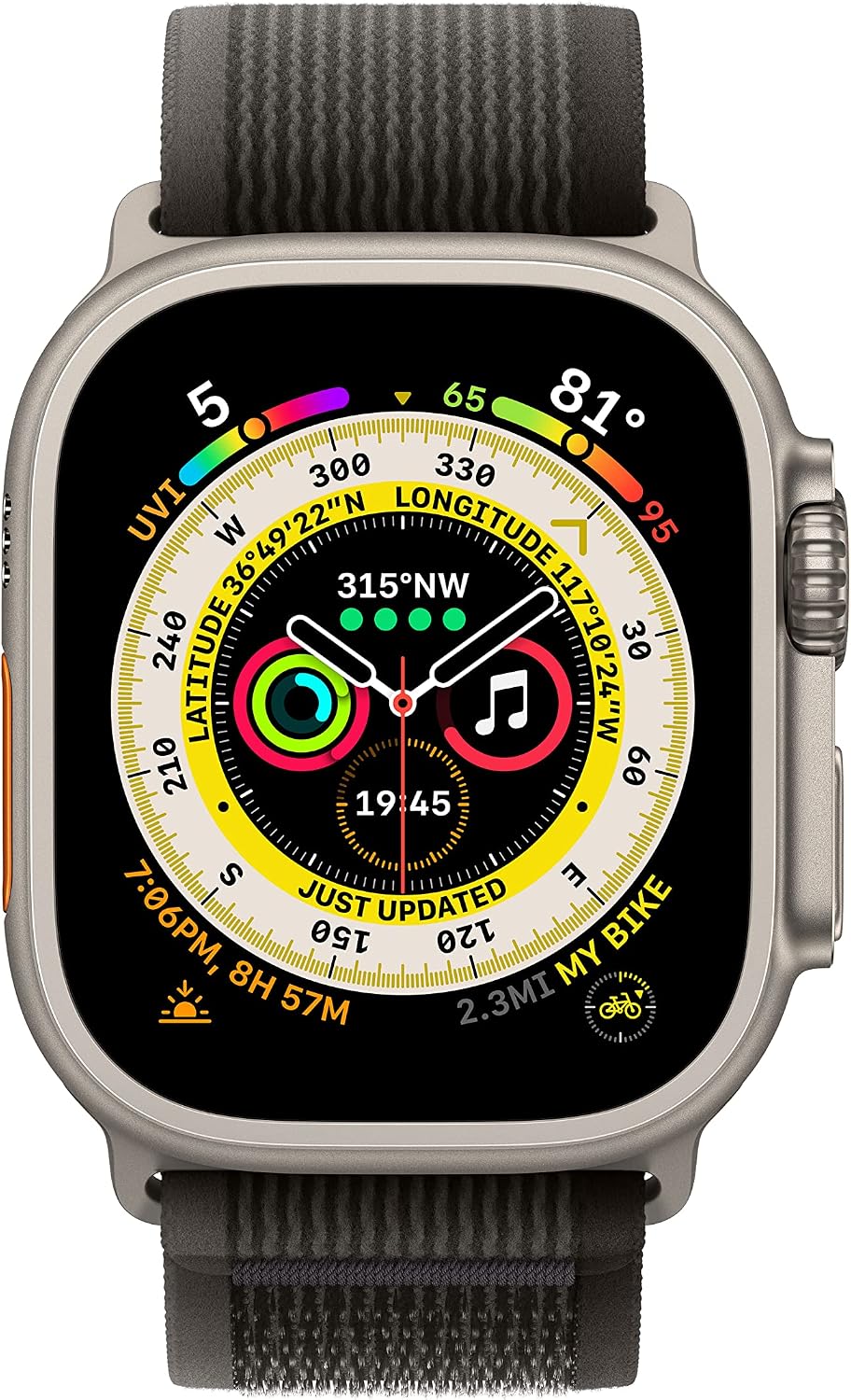 HOTApple Watch Ultra [GPS + Cellular 49mm] Titanium Case with Black/Gray Trail Loop, M/L (Renewed)
