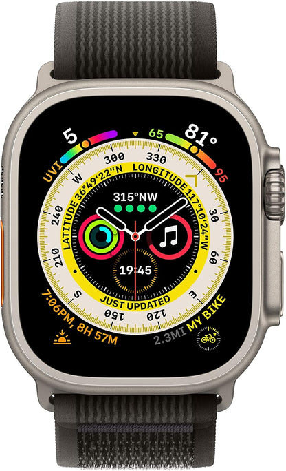 HOTApple Watch Ultra [GPS + Cellular 49mm] Titanium Case with Black/Gray Trail Loop, M/L (Renewed)