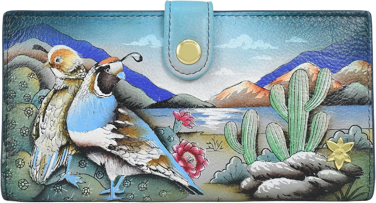 HOTAnuschka Women’s Original Genuine Leather Hand-Painted Two-Fold Organiser Wallet - Canyon Birds