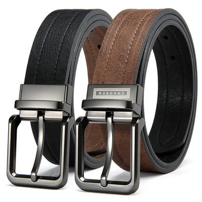 HOTCHAOREN Reversible Belt Men 1 Piece - 1.25" Leather Dress Belt - Trim to Fit for Elegant Style | 1 Belt, 2 Colors, Double-Sided Reversible, Premium Genuine Leather, Trim to Fit