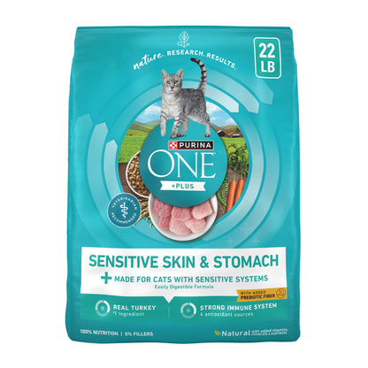 HOTPurina ONE Sensitive Stomach, Sensitive Skin, Natural Dry Cat Food, +Plus Sensitive Skin and Stomach Formula - 16 lb. Bag