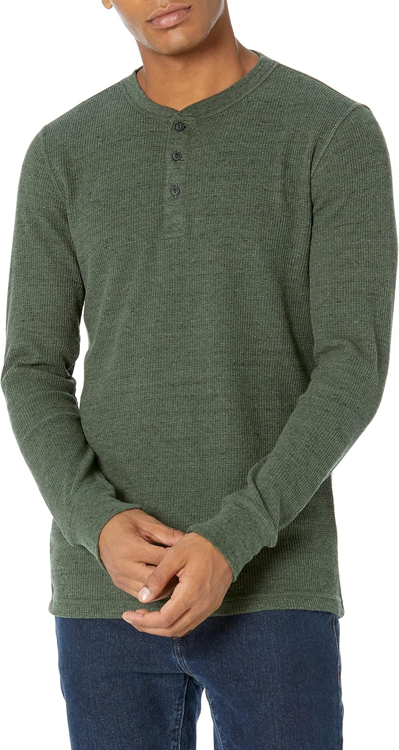 HOTAmazon Essentials Men's Long Sleeve Waffle Henley Shirt