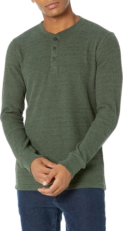 HOTAmazon Essentials Men's Long Sleeve Waffle Henley Shirt