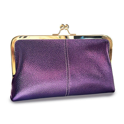 HOTVintage Kiss Lock Leather Wallet for Women, Clutch, Orange | Genuine Leather, Multi-card Slots Card Holder Clutch Purse Travel Wallet
