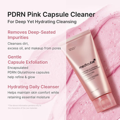 HOTmedicube Facial Cleanser PDRN Pink Glutathione Capsule Foam Cleanser | Daily Facial Cleanser for Pores - Uneven Skin Tone & Texture, Hydrating & Non-Stripping Face Wash, Korean Skincare, 4.23 oz