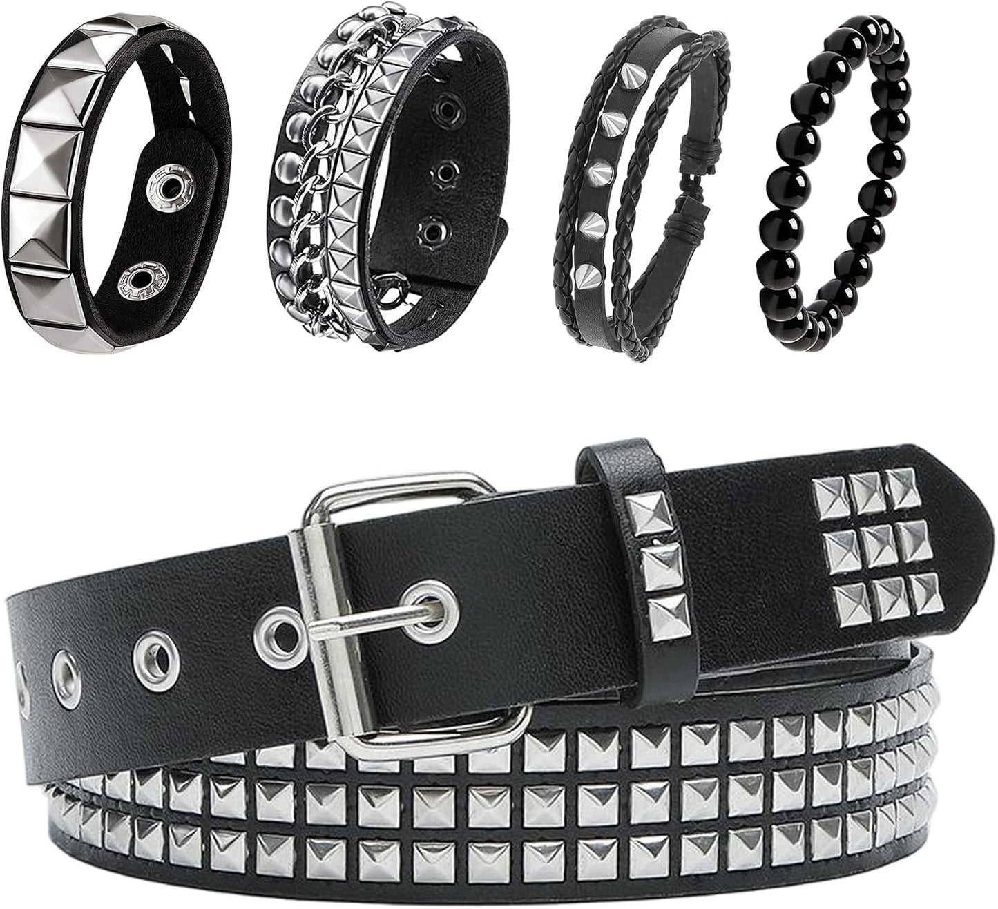 HOTYMO Black Studded Belt, Studded Bracelet Emo Bracelets Punk Rock Spiked Cuffs Goth Rivet Spiked Bracelets Grunge Emo Accessories for Women Men