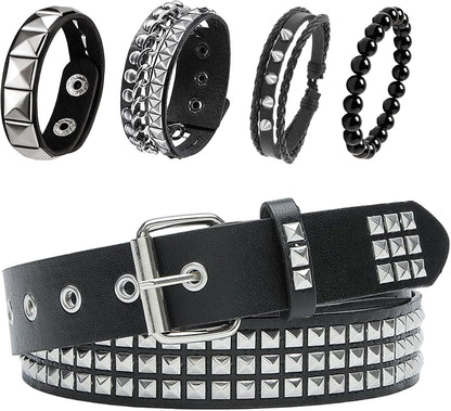 HOTYMO Black Studded Belt, Studded Bracelet Emo Bracelets Punk Rock Spiked Cuffs Goth Rivet Spiked Bracelets Grunge Emo Accessories for Women Men