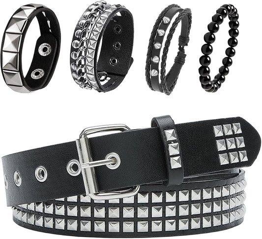 HOTYMO Black Studded Belt, Studded Bracelet Emo Bracelets Punk Rock Spiked Cuffs Goth Rivet Spiked Bracelets Grunge Emo Accessories for Women Men