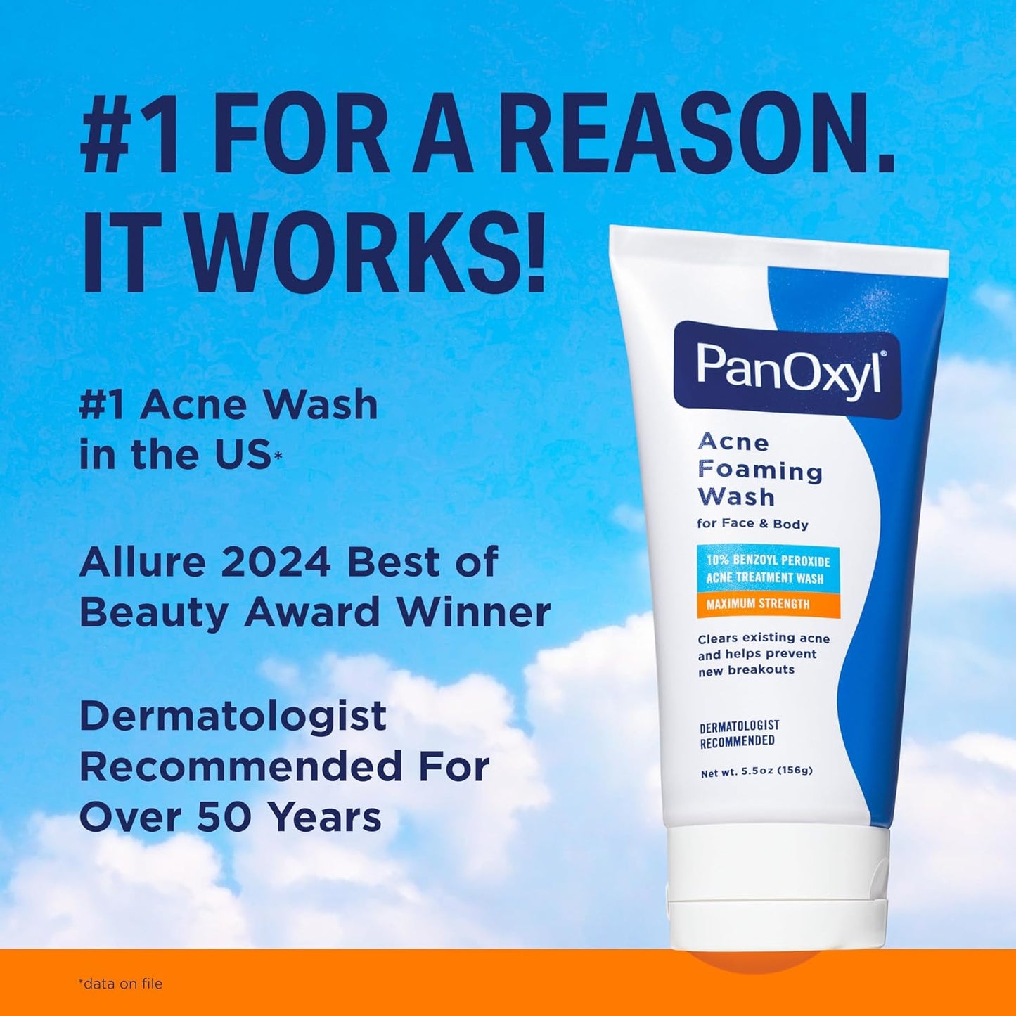 HOTPanOxyl 10% Benzoyl Peroxide Acne Foaming Wash, Maximum Strength, Daily Acne-Fighting Face and Body Cleanser, Face Wash to Clear, Treat and Prevent Acne Pimples and Stubborn Breakouts, 5.5 Oz Tube