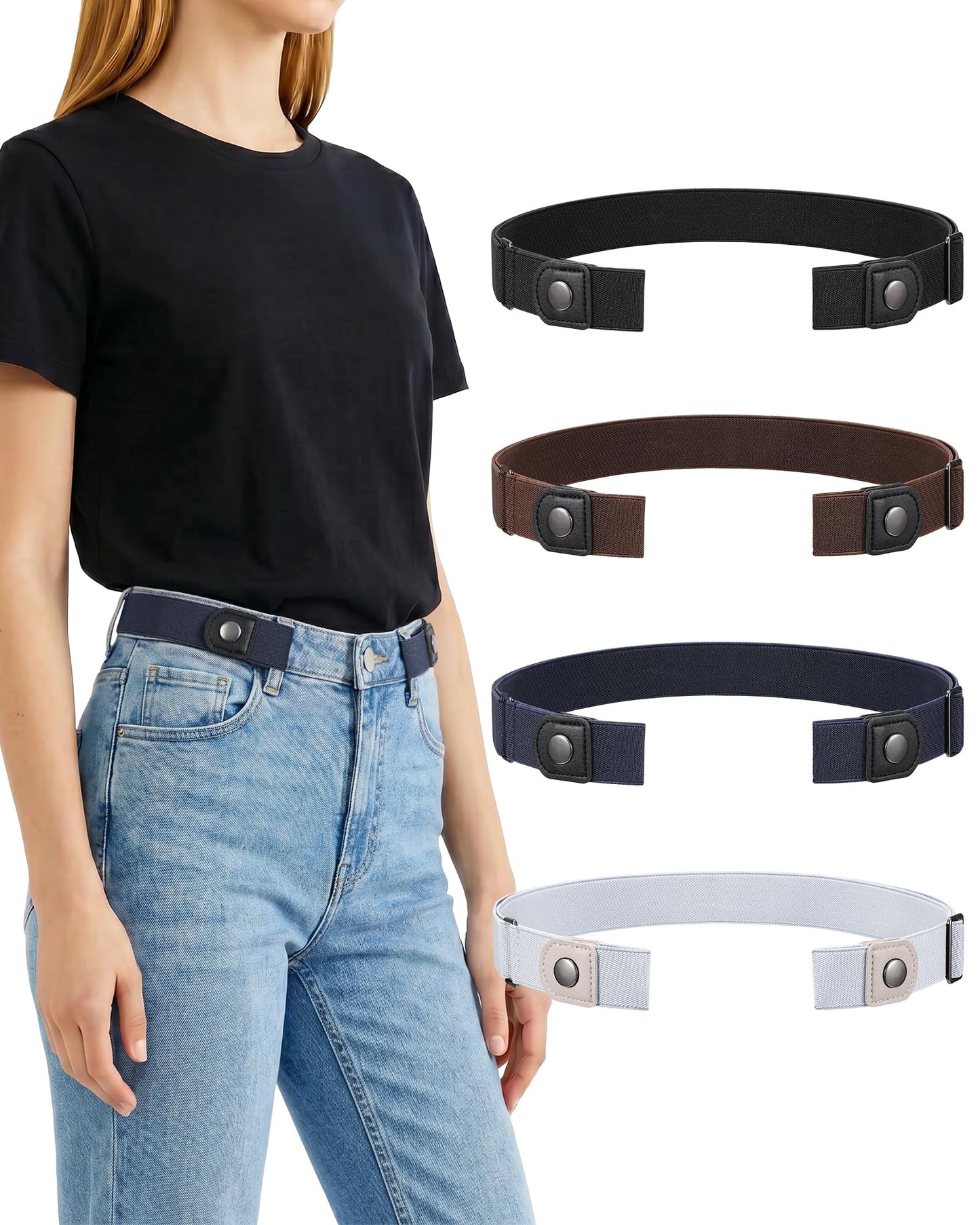 HOT4Packs No Buckle Elastic Belts for Women/Men Buckleless Belt Invisible Stretch Belts for Jeans Pants