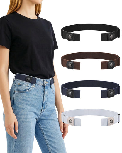HOT4Packs No Buckle Elastic Belts for Women/Men Buckleless Belt Invisible Stretch Belts for Jeans Pants