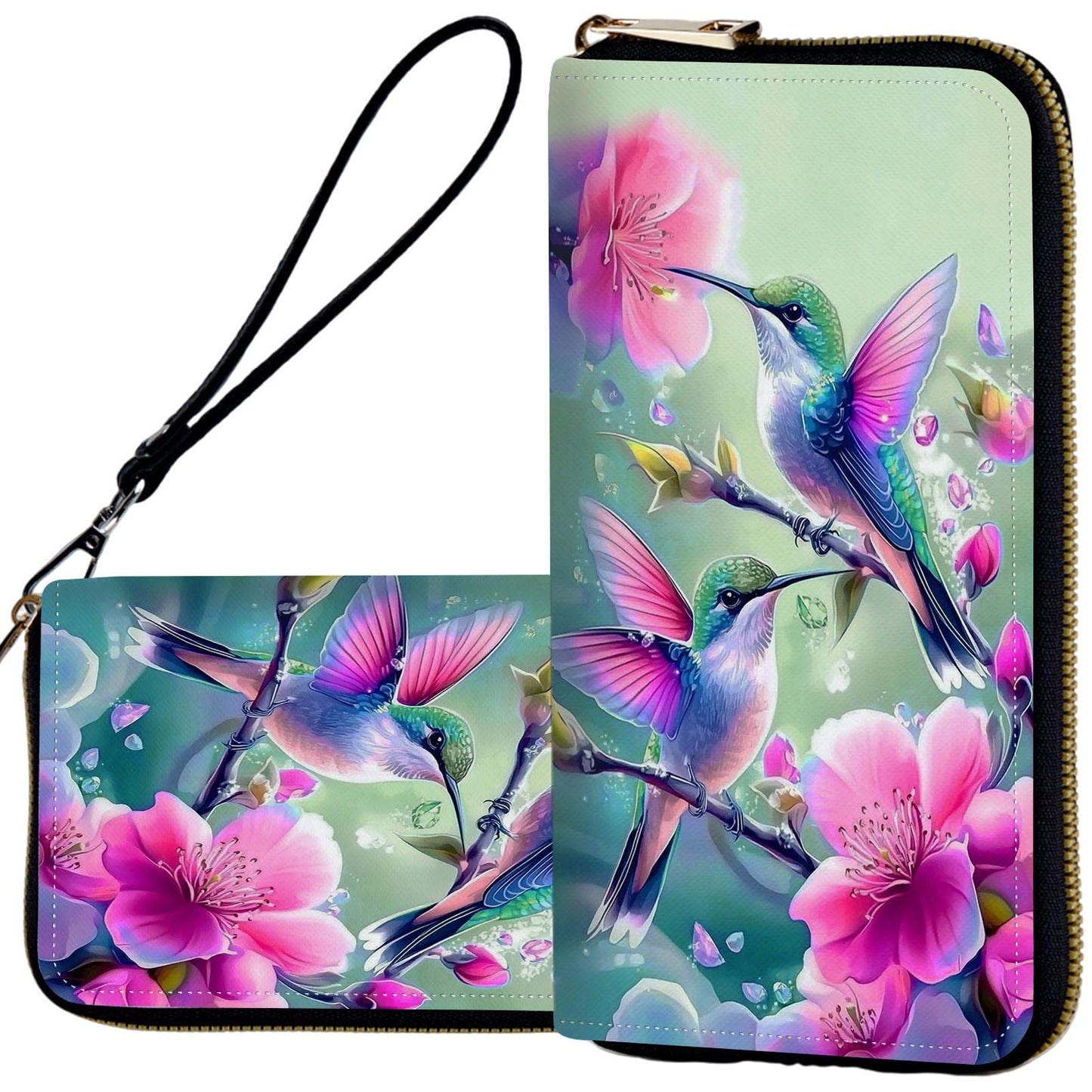 HOTWristlet Wallets for Women,Ladies Women's Wallet,Clutch Purses for Female Leather Large Capacity Credit Card Holder with Zipper Slim Cute Coin Pocket,RFID Blocking,Glitter Green Dragon