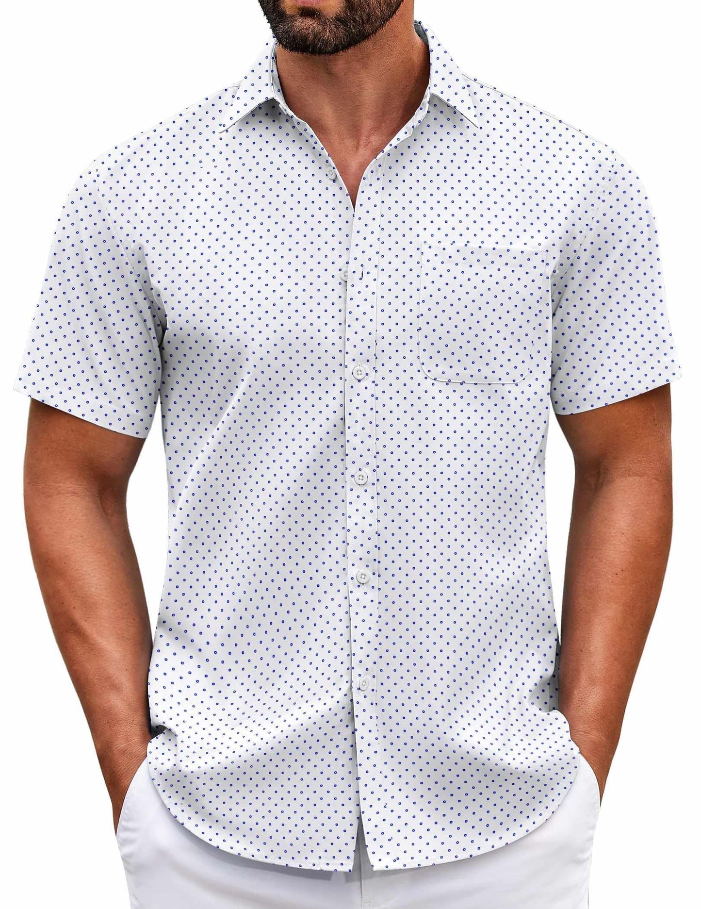 HOTCOOFANDY Mens Short Sleeve Casual Button Down Shirts Summer Untucked Dress Shirts with Pocket