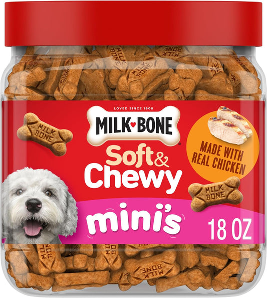 HOTMilk-Bone Soft & Chewy Mini's Dog Training Treats, 18 oz Canister | Made with real chicken breast, small dog treats for training and rewarding, 18% protein, fortified with vitamins and minerals