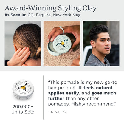 HOTHighland Glacial Hair Clay Pomade - Award winning hair styling clay for men and women made with 100% all natural and organic ingredients that promote hair and scalp health. Low shine, Medium Hold.