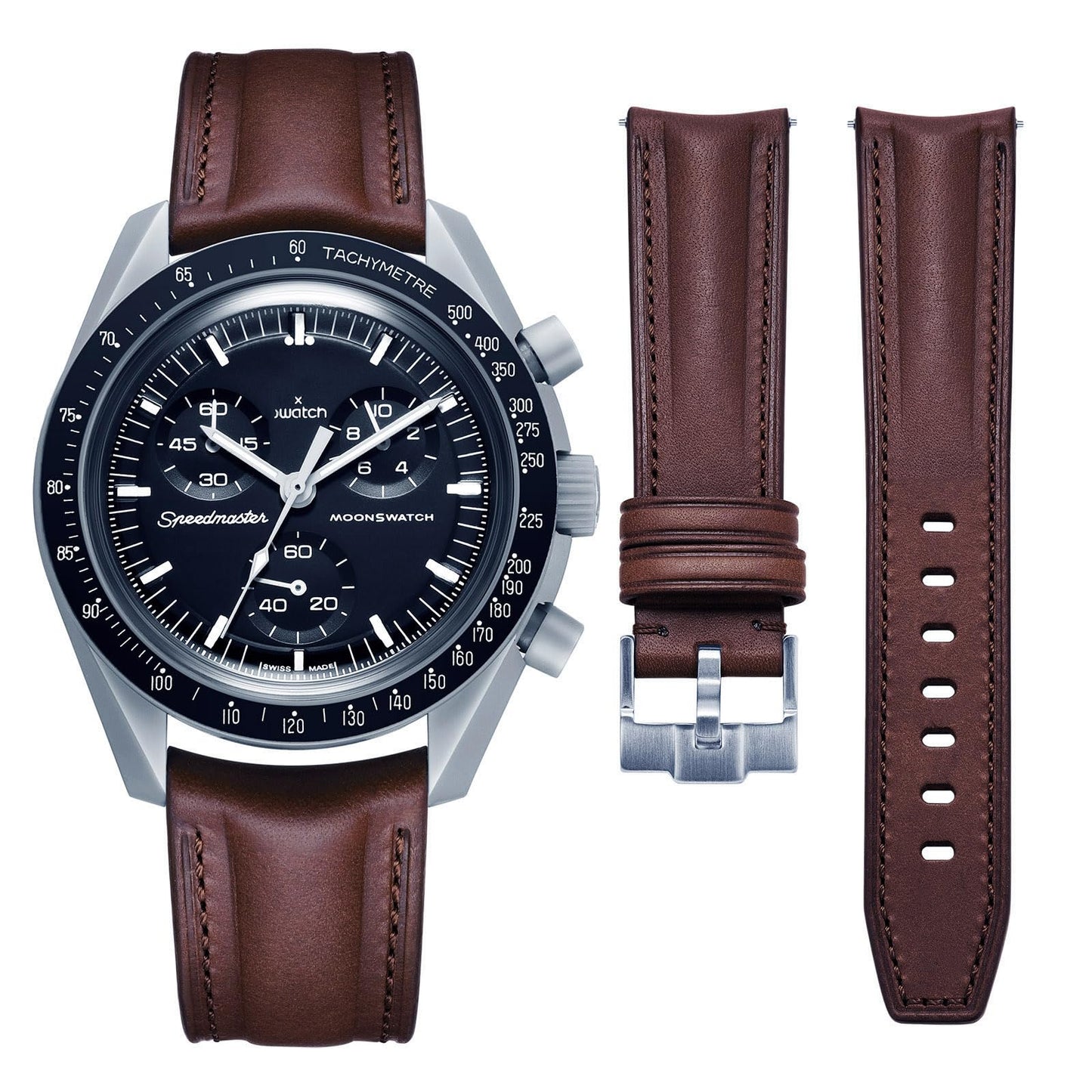 HOTGetalia Italian Full grain vegetable tanned leather watch Bands Curved Strap,Compatible with Omega X Swatch Moonswatch Speedmaster 20mm Watch Replacement Band Men Women