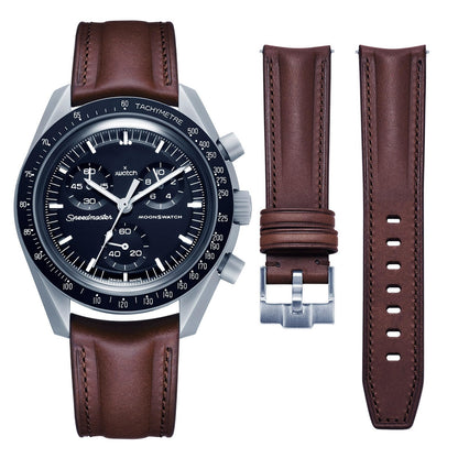 HOTGetalia Italian Full grain vegetable tanned leather watch Bands Curved Strap,Compatible with Omega X Swatch Moonswatch Speedmaster 20mm Watch Replacement Band Men Women
