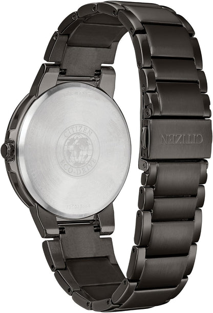HOTCitizen Men's Eco-Drive Modern Axiom Watch in Gray Stainless Steel, Black Dial (Model: BJ6517-52E)