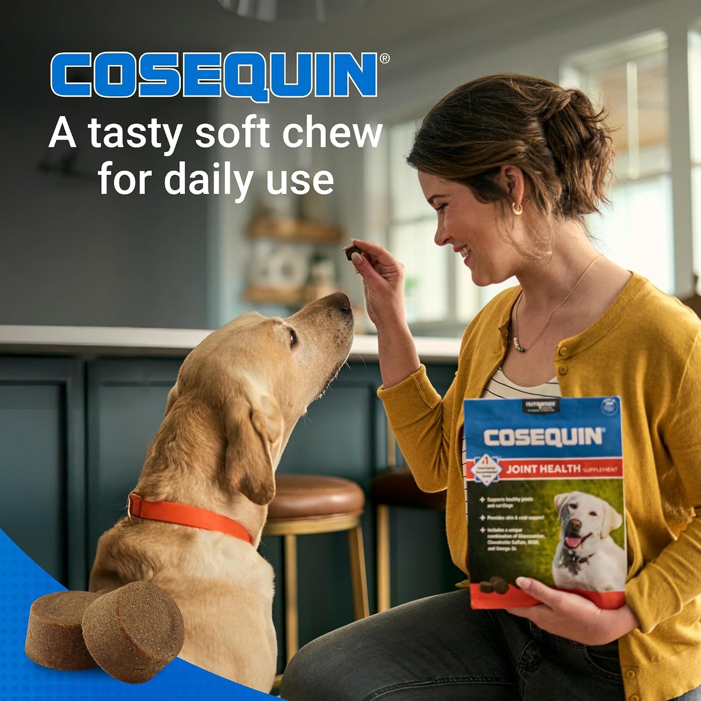 HOTNutramax Cosequin Joint Supplement for Dogs, Skin & Coat, Soft Chews,120ct | Glucosamine & Chondroitin for Dogs with MSM, Omega-3s, Supports Joints, Skin and Coat Health, All Ages & Sizes