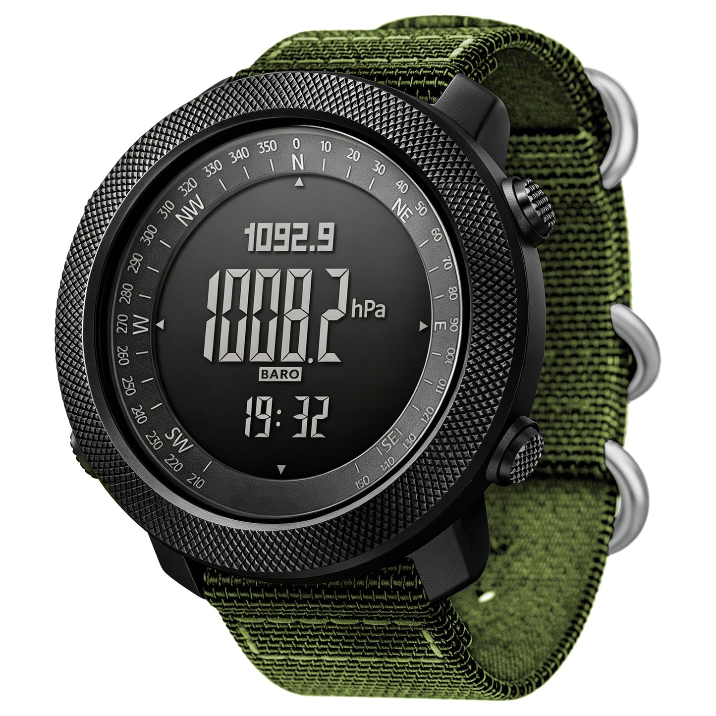 HOTCakCity Digital Watch Military Tactical Watches for Men, 50mm Large Face Zinc Alloy Case with Breathable Double-Layer Nylon Strap, 5ATM Waterproof Shockproof, Altimeter, Barometer, Thermometer, Dual Time, Compass, Alarm, Stopwatch, Countdown