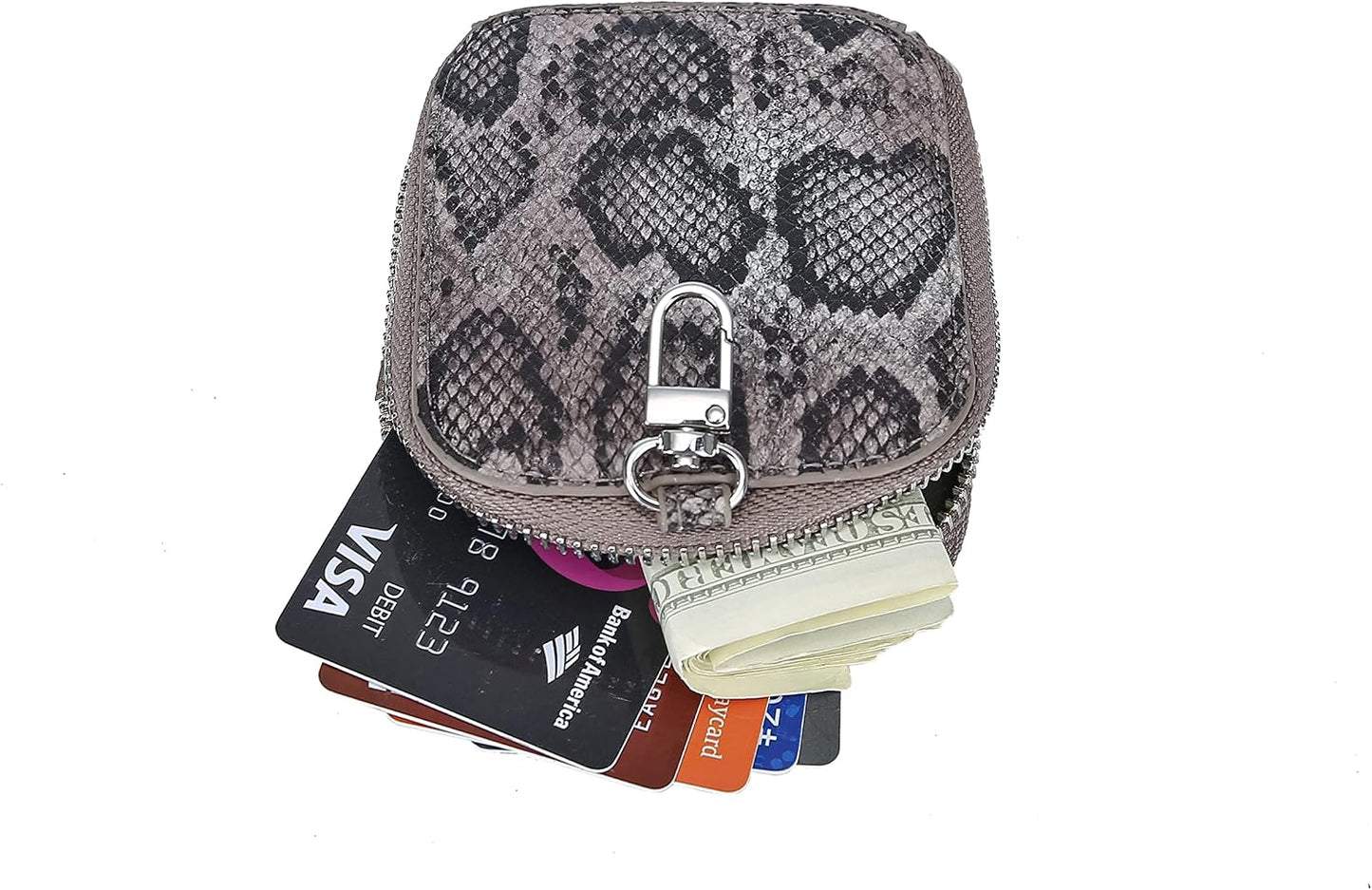 HOTDaisy Rose Rectangle Coin Purse Pouch Change Wallet Holder with clasp - PU Vegan Leather - Grey Snake