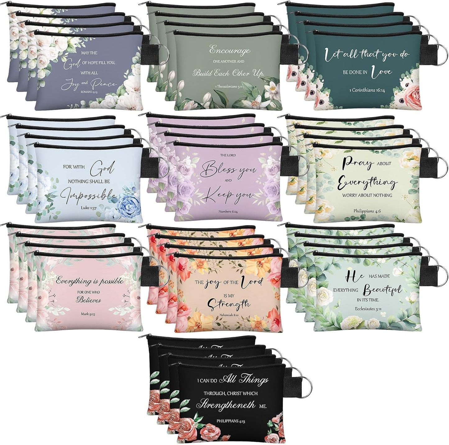 HOT40 Pcs Christian Small Coin Purse for Women Bulk Religious Cosmetic Bags Inspirational Bible Verse Mini Pouches Church Gift Wallet Bag with Zipper for Travel Women Mother(Morandi Style)
