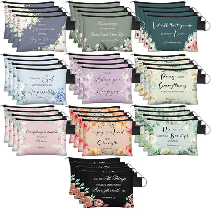 HOT40 Pcs Christian Small Coin Purse for Women Bulk Religious Cosmetic Bags Inspirational Bible Verse Mini Pouches Church Gift Wallet Bag with Zipper for Travel Women Mother(Morandi Style)