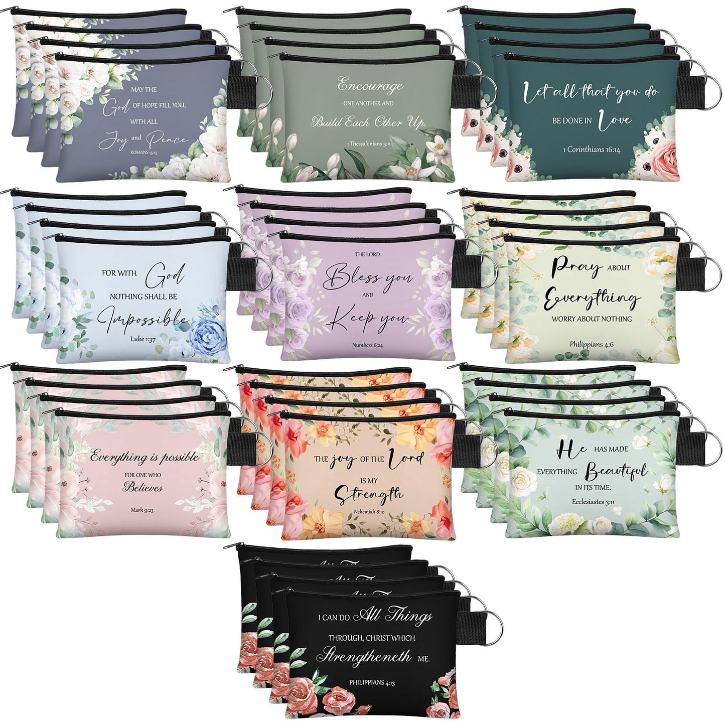 HOT40 Pcs Christian Small Coin Purse for Women Bulk Religious Cosmetic Bags Inspirational Bible Verse Mini Pouches Church Gift Wallet Bag with Zipper for Travel Women Mother(Morandi Style)