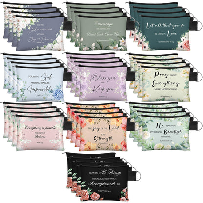 HOT40 Pcs Christian Small Coin Purse for Women Bulk Religious Cosmetic Bags Inspirational Bible Verse Mini Pouches Church Gift Wallet Bag with Zipper for Travel Women Mother(Morandi Style)