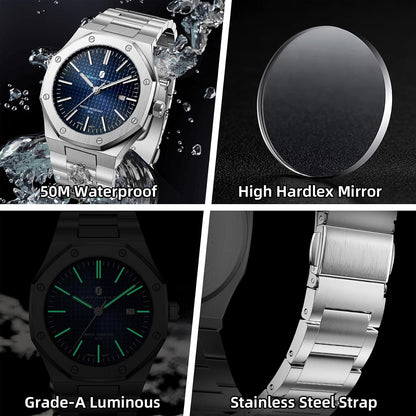 HOTSAPPHERO Mens Watches Stainless Steel Quartz Watch for Men Waterproof Date Clock Fashion Business Wristwatch Gift for Men