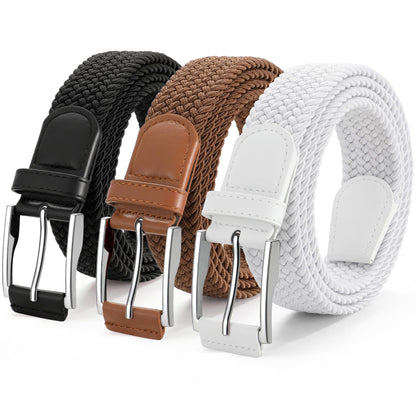 HOTJASGOOD Stretchy Golf Belts for Men, 3-Pack Elastic Braided Belt for Golf Pants Jeans, 1 3/8" Casual Woven Men’s Belt