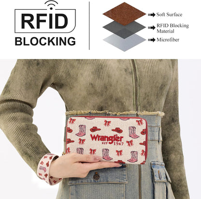 HOTx Wrangler Rodeo Icons Wallet for Women Western Wristlet Wallets Large Travel Wallet Ladies Female Wallet with RFID Blocking