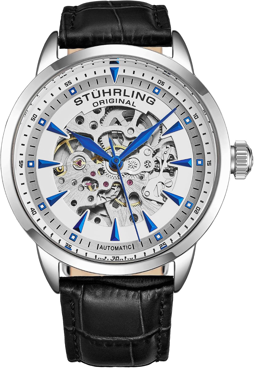 HOTStuhrling Original Mens Skeleton Automatic Dress Watch with Alligator Embossed Leather Strap Skeleton Dial