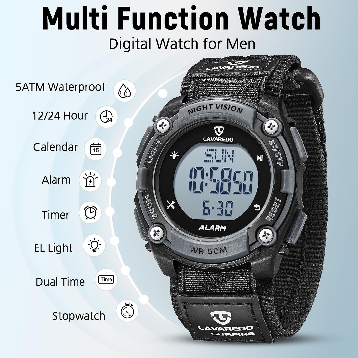 HOTBEN NEVIS Mens Digital Watch, Outdoor Sport Waterproof Watches for Men with Alarm Calendar Stopwatch Chronograph Back Light