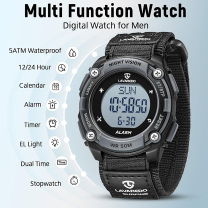 HOTBEN NEVIS Mens Digital Watch, Outdoor Sport Waterproof Watches for Men with Alarm Calendar Stopwatch Chronograph Back Light