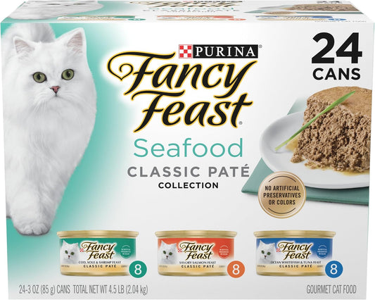 HOTPurina Fancy Feast Seafood Classic Pate Collection Grain Free Wet Cat Food Variety Pack - (Pack of 24) 3 oz. Cans