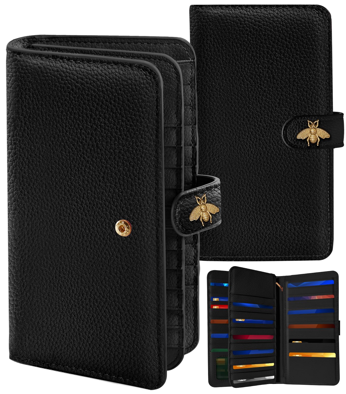 HOTBistup 46 Slots Credit Card Holder Wallet for Women, Hena | Large Capacity Organizer, Leather, RFID Blocking, ID Window, 7 Cash Slots, Snap Closure, Cute Prints, Daily Carry