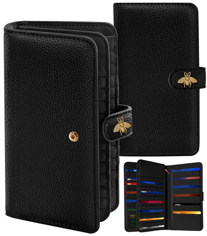 HOTBistup 46 Slots Credit Card Holder Wallet for Women, Hena | Large Capacity Organizer, Leather, RFID Blocking, ID Window, 7 Cash Slots, Snap Closure, Cute Prints, Daily Carry