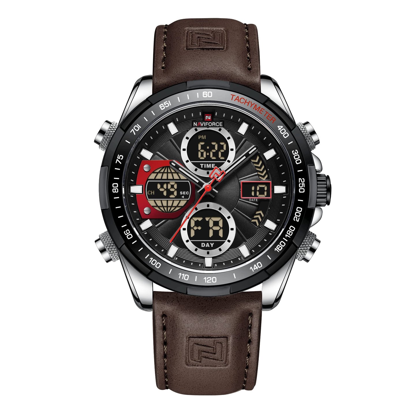 HOTNAVIFORCE Men's Military Digital Watches Analog Quartz Waterproof Watch Sport Multifunctional Leather Wristwatch