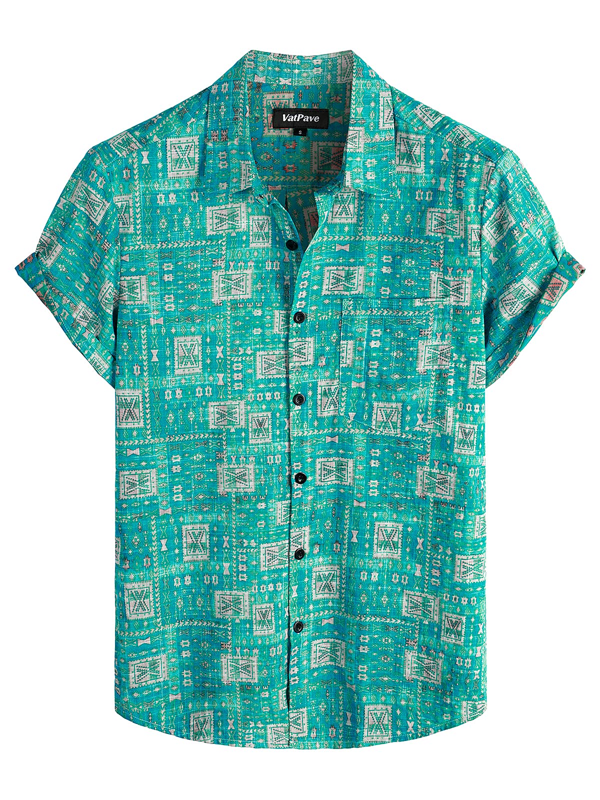 HOTVATPAVE Mens Hawaiian Shirts Casual Summer Short Sleeve Button Down Shirts | Beach, Floral, Front Pocket, Cotton, Tropical, Vacation, Vintage, Printed, Cruise, Collared, Aloha, Party, Reverse Fabric