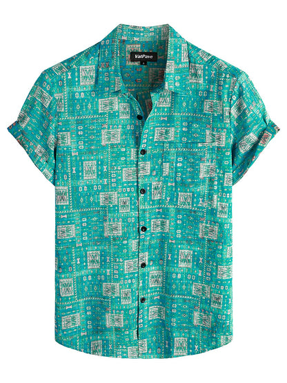 HOTVATPAVE Mens Hawaiian Shirts Casual Summer Short Sleeve Button Down Shirts | Beach, Floral, Front Pocket, Cotton, Tropical, Vacation, Vintage, Printed, Cruise, Collared, Aloha, Party, Reverse Fabric