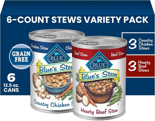 HOTBlue Buffalo Blue’s Stew Variety Pack Hearty Beef & Country Chicken Stew Natural Grain Free Wet Dog Food with Real Meat in Thick Savory Gravy, Natural Ingredients, 12.5-oz Cans (6 Count)