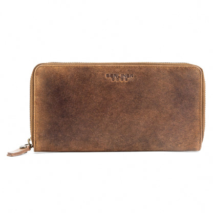 HOTBERLINER BAGS Genuine Leather Zip Wallet Women Margo, Gift Box – Brown | Soft Leather Zip Around Wallet, Fit up to Phone 6.9", 12 Card Slots, 1 ID Window, 1 Coin Pocket, RFID Blocking